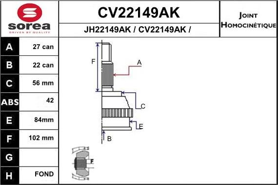 EAI CV22149AK - Šarnīru komplekts, Piedziņas vārpsta ps1.lv