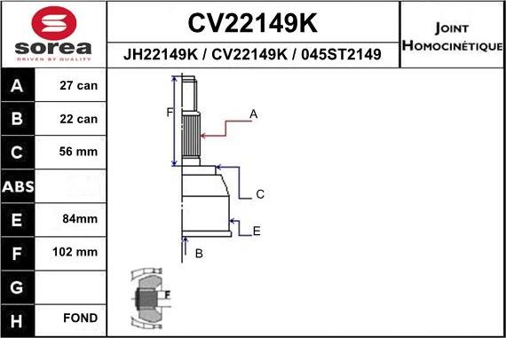 EAI CV22149K - Šarnīru komplekts, Piedziņas vārpsta ps1.lv