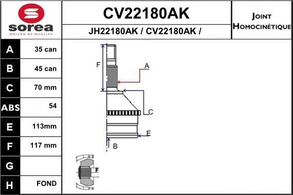 EAI CV22180AK - Šarnīru komplekts, Piedziņas vārpsta ps1.lv