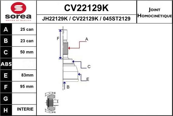 EAI CV22129K - Šarnīru komplekts, Piedziņas vārpsta ps1.lv