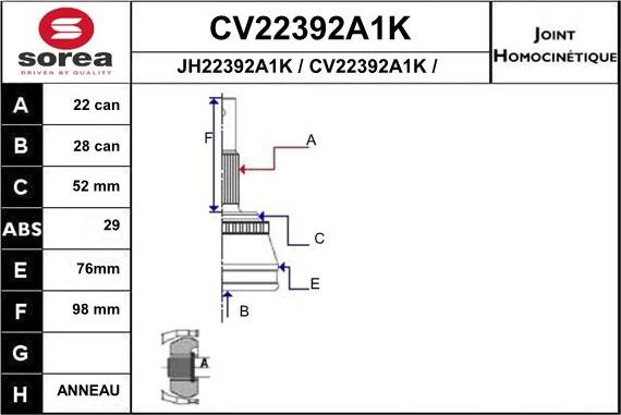 EAI CV22392A1K - Šarnīru komplekts, Piedziņas vārpsta ps1.lv