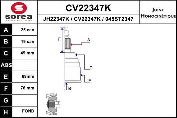 EAI CV22347K - Šarnīru komplekts, Piedziņas vārpsta ps1.lv