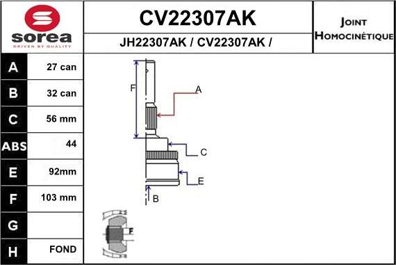 EAI CV22307AK - Šarnīru komplekts, Piedziņas vārpsta ps1.lv