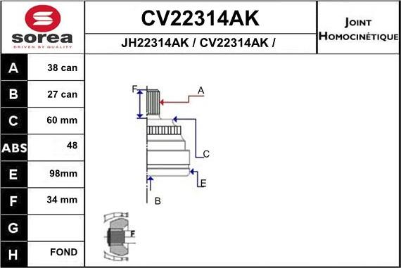 EAI CV22314AK - Šarnīru komplekts, Piedziņas vārpsta ps1.lv