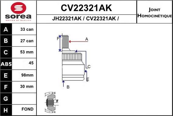 EAI CV22321AK - Šarnīru komplekts, Piedziņas vārpsta ps1.lv