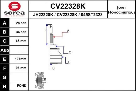 EAI CV22328K - Šarnīru komplekts, Piedziņas vārpsta ps1.lv