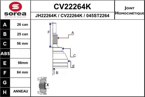 EAI CV22264K - Šarnīru komplekts, Piedziņas vārpsta ps1.lv