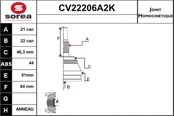 EAI CV22206A2K - Šarnīru komplekts, Piedziņas vārpsta ps1.lv