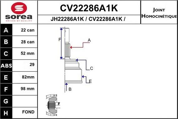 EAI CV22286A1K - Šarnīru komplekts, Piedziņas vārpsta ps1.lv