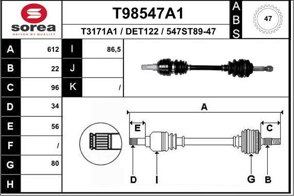 EAI T98547A1 - Piedziņas vārpsta ps1.lv