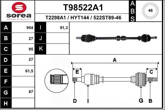 EAI T98522A1 - Piedziņas vārpsta ps1.lv