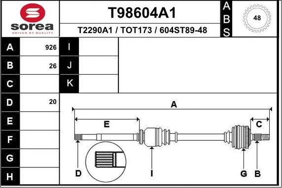 EAI T98604A1 - Piedziņas vārpsta ps1.lv