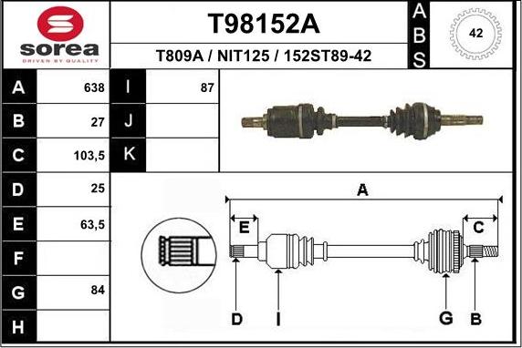 EAI T98152A - Piedziņas vārpsta ps1.lv