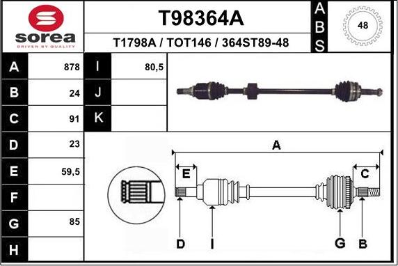 EAI T98364A - Piedziņas vārpsta ps1.lv