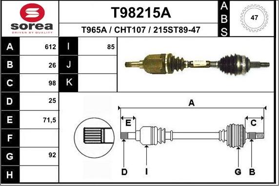 EAI T98215A - Piedziņas vārpsta ps1.lv