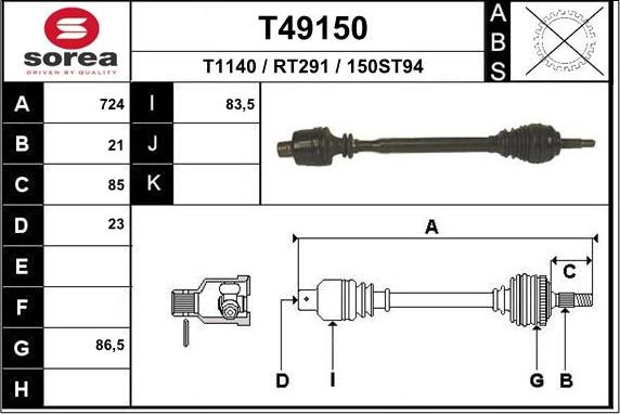 EAI T49150 - Piedziņas vārpsta ps1.lv