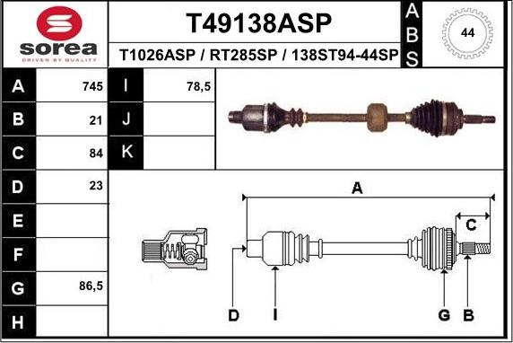 EAI T49138ASP - Piedziņas vārpsta ps1.lv