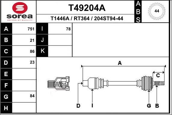 EAI T49204A - Piedziņas vārpsta ps1.lv