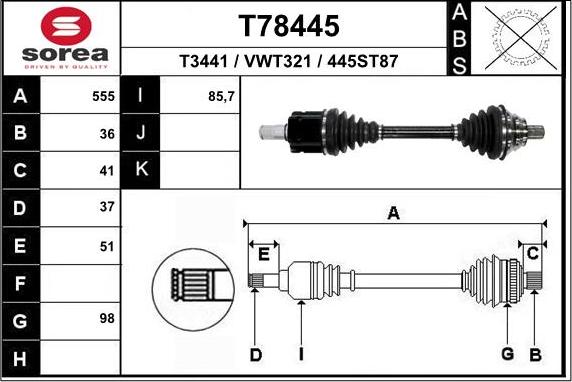 EAI T78445 - Piedziņas vārpsta ps1.lv