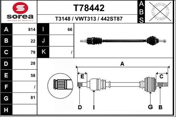 EAI T78442 - Piedziņas vārpsta ps1.lv