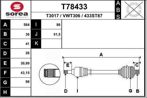 EAI T78433 - Piedziņas vārpsta ps1.lv