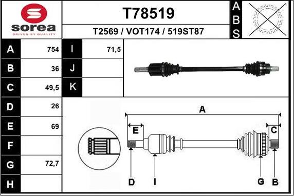 EAI T78519 - Piedziņas vārpsta ps1.lv