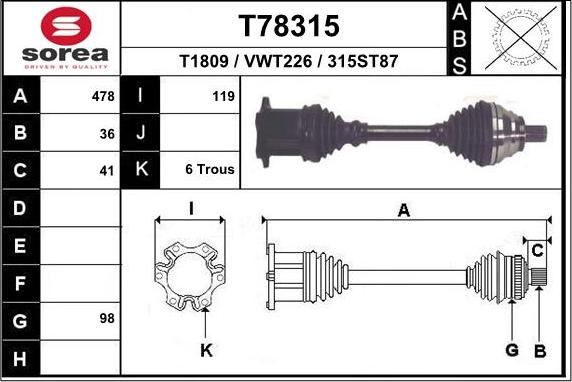 EAI T78315 - Piedziņas vārpsta ps1.lv