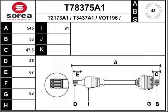 EAI T78375A1 - Piedziņas vārpsta ps1.lv