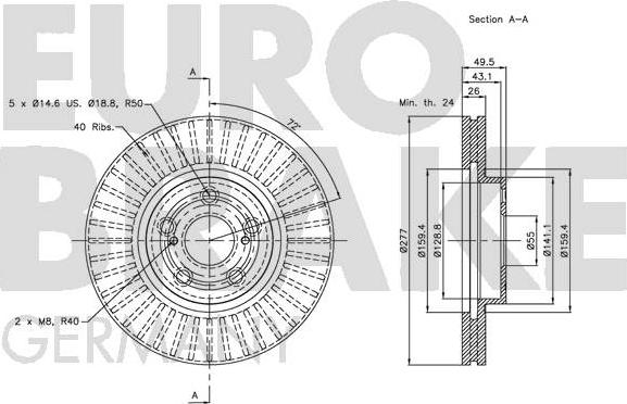 Eurobrake 5815204590 - Bremžu diski ps1.lv