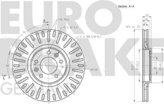 Eurobrake 5815201948 - Bremžu diski ps1.lv