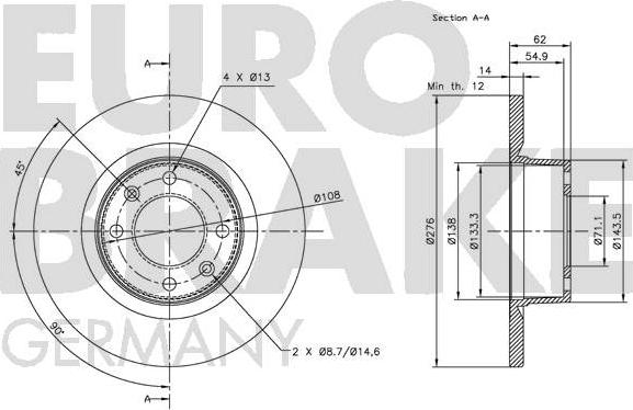 Eurobrake 5815201930 - Bremžu diski ps1.lv