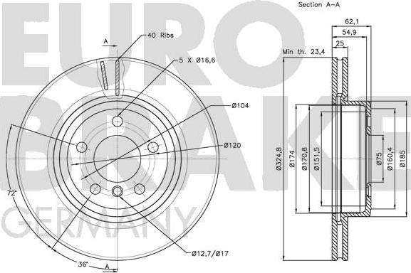 Eurobrake 5815201564 - Bremžu diski ps1.lv