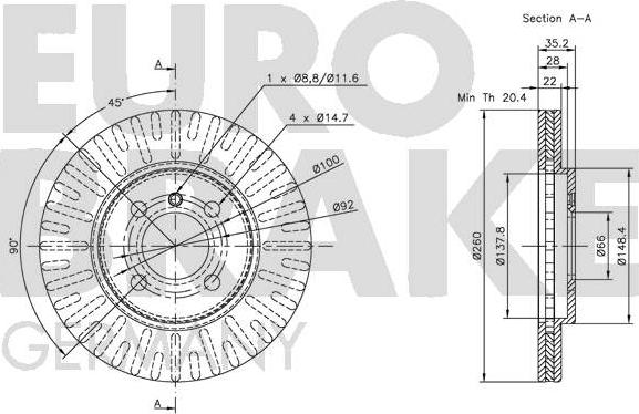 Eurobrake 5815201509 - Bremžu diski ps1.lv