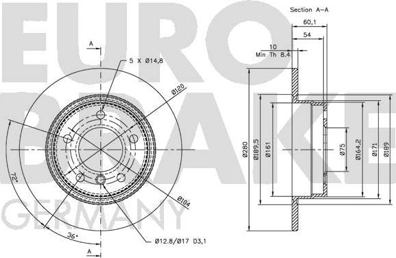 Eurobrake 5815201525 - Bremžu diski ps1.lv