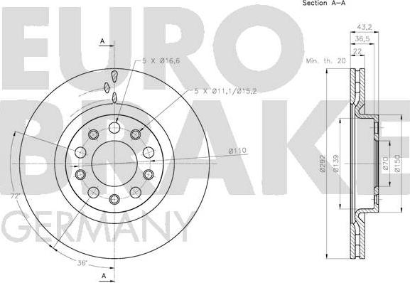 Eurobrake 5815201033 - Bremžu diski ps1.lv