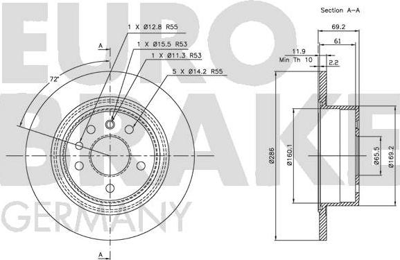 Eurobrake 5815203621 - Bremžu diski ps1.lv