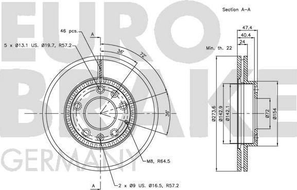 Eurobrake 5815203241 - Bremžu diski ps1.lv