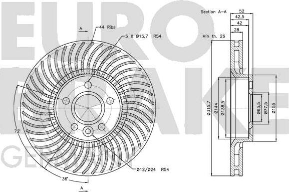 Eurobrake 5815202570 - Bremžu diski ps1.lv