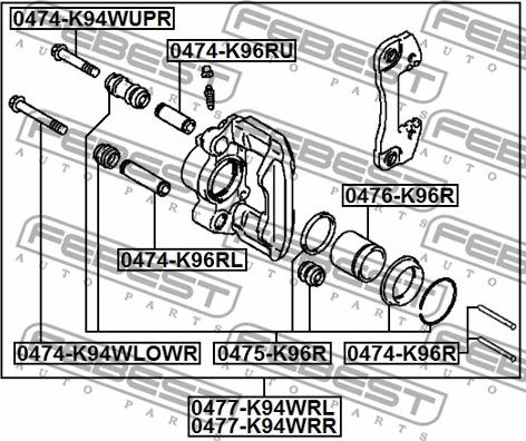 Febest 0474-K96RU - Vadīkla, Bremžu suports ps1.lv