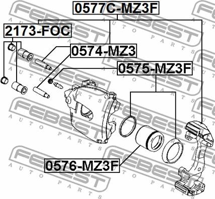 Febest 0576-MZ3F - Virzulis, Bremžu suports ps1.lv