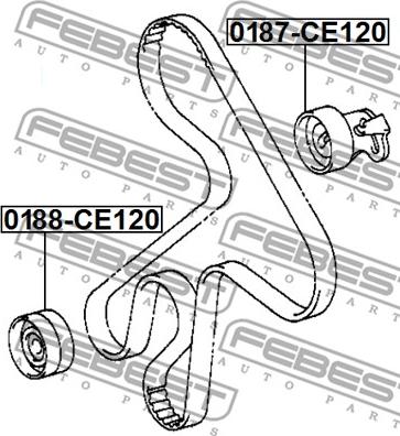 Febest 0187-CE120 - Spriegotājrullītis, Gāzu sadales mehānisma piedziņas siksna ps1.lv