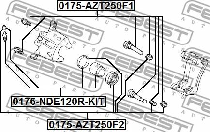 Febest 0176-NDE120R-KIT - Remkomplekts, Bremžu suports ps1.lv