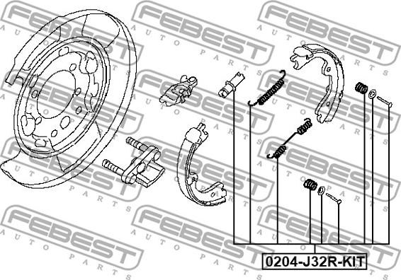 Febest 0204-J32R-KIT - Piederumu komplekts, Stāvbremzes mehānisma bremžu loks ps1.lv