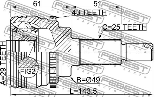 Febest 0710-RS413A43 - Šarnīru komplekts, Piedziņas vārpsta ps1.lv