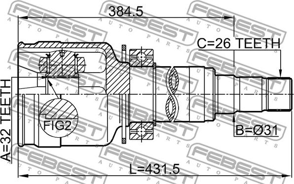 Febest 1911-R58RH - Šarnīru komplekts, Piedziņas vārpsta ps1.lv