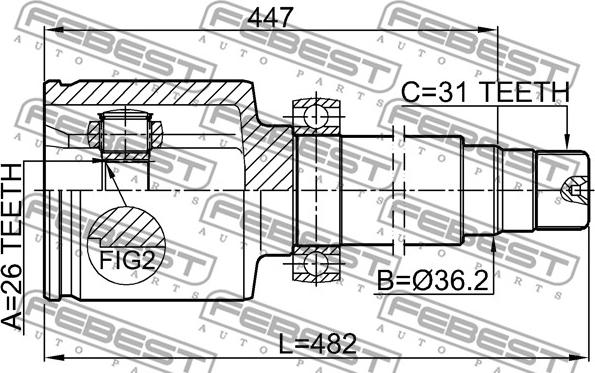 Febest 2111-CA223RH - Šarnīru komplekts, Piedziņas vārpsta ps1.lv