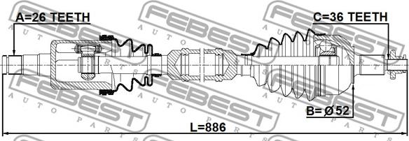 Febest 2314-PVRH - Piedziņas vārpsta ps1.lv