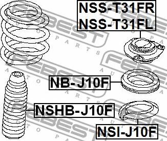 Febest NB-J10F - Ritgultnis, Amortizatora statnes balsts ps1.lv