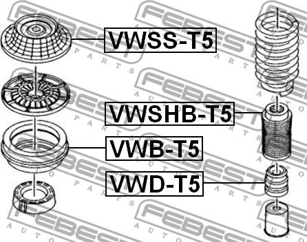 Febest VWB-T5 - Ritgultnis, Amortizatora statnes balsts ps1.lv