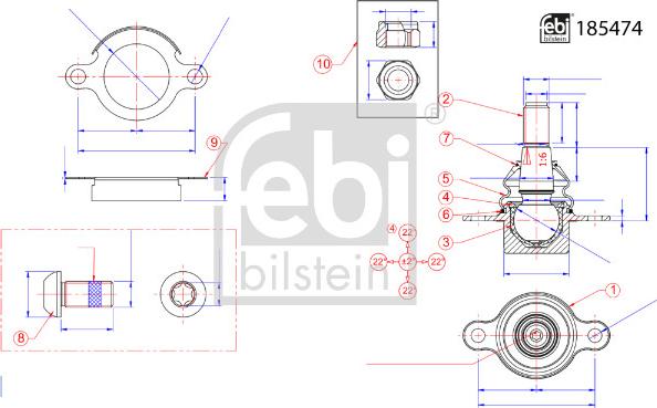 Febi Bilstein 185474 - Aksiālais šarnīrs, Stūres šķērsstiepnis ps1.lv